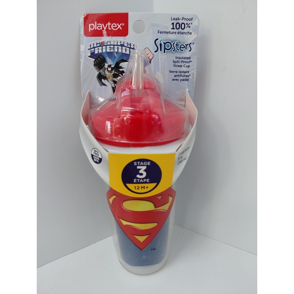 Playtex Sipsters Superman Straw Cup Stage‎ 3 NWT 12 m+